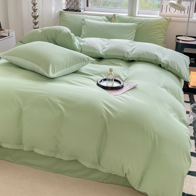 Ins Style Solid Color Duvet Cover Set Washed Cotton Bedclothes Comforter Cover Pillowcase Soft Bedding Sets Quilt Covers 220x240