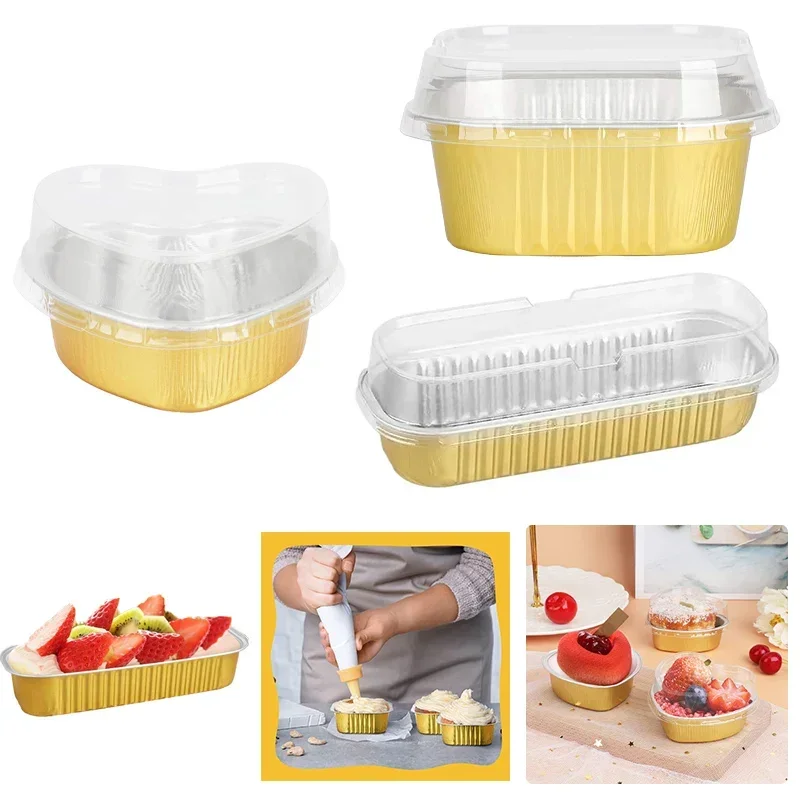 Mini-Kuchenformen mit Deckel, Backförmchen aus Aluminiumfolie, Einweg-Pappbecher, Küche, Brownie, Pudding, Dessert, Muffin, Becherhalter