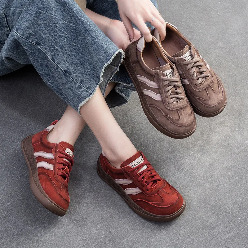 GAT Women Leather Shoes Flat Heels Lace Up Causal Red Genuine Leather Women Shoes For Sale Handmade 2025