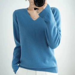 Women Sweater V-neck Spring Autumn Knitwear Long Sleeve Slim Warm Sweater Pullovers Lady Basic Jumpers Knitted Bottoming Shirt