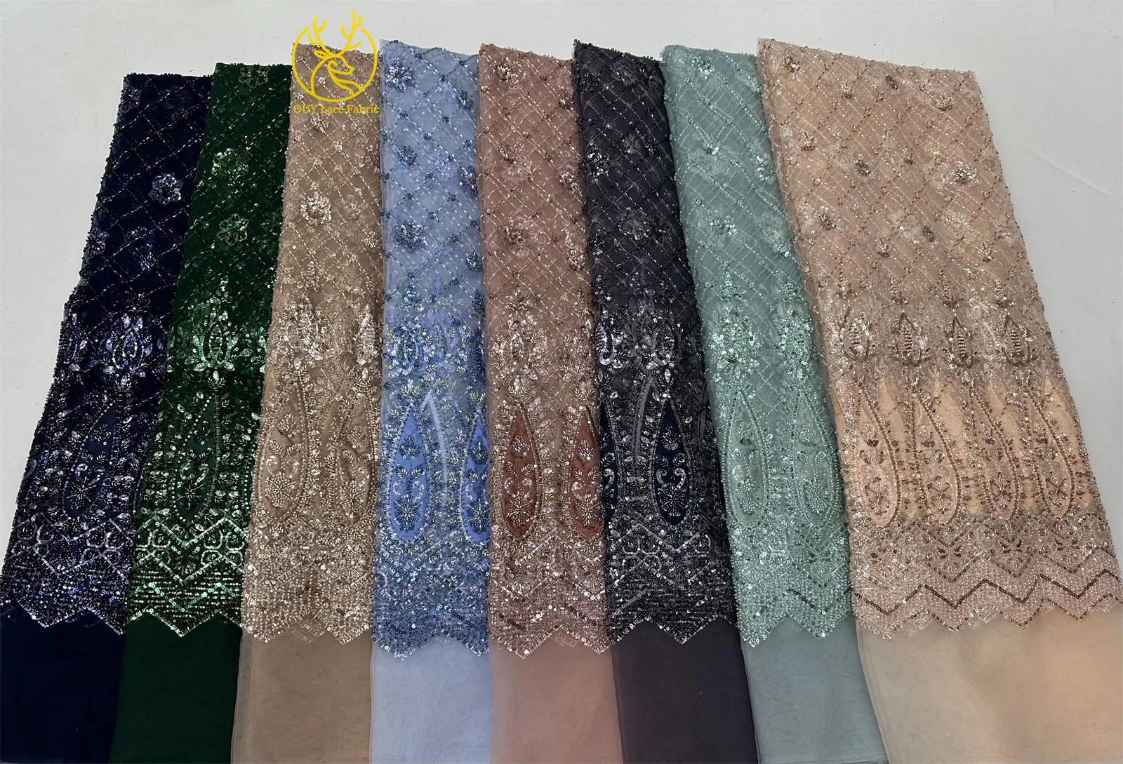 Latest Luxury African Beaded Tulle Embroidered Groom Lace Fabric French Nigerian Sequin Lace Fabric for Wedding Evening Gowns