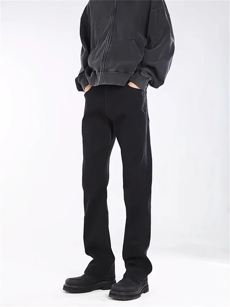 

Мужские прямые джинсы на подкладке Cleanfit, эластичные повседневные брюки, осенне-зимние джинсовые брюки средней длины с низкой талией