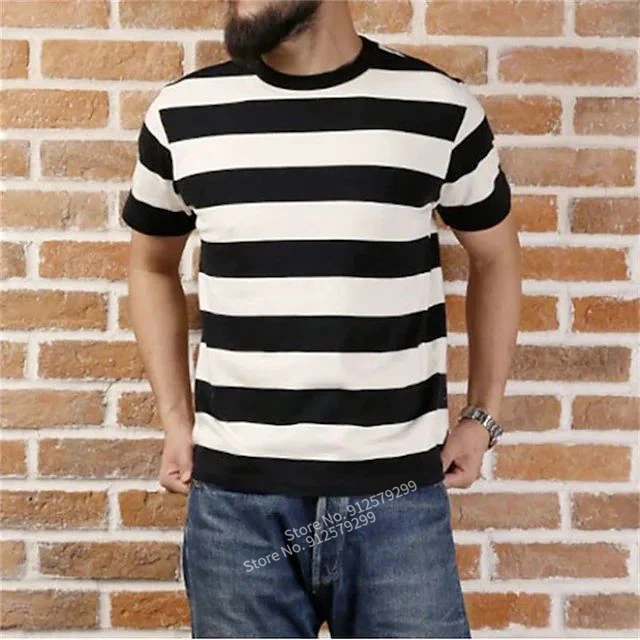 2022 Fashion Stripes Men's Short Sleeve Printing Men's T-shirt Casual Tops Streetwear Tee