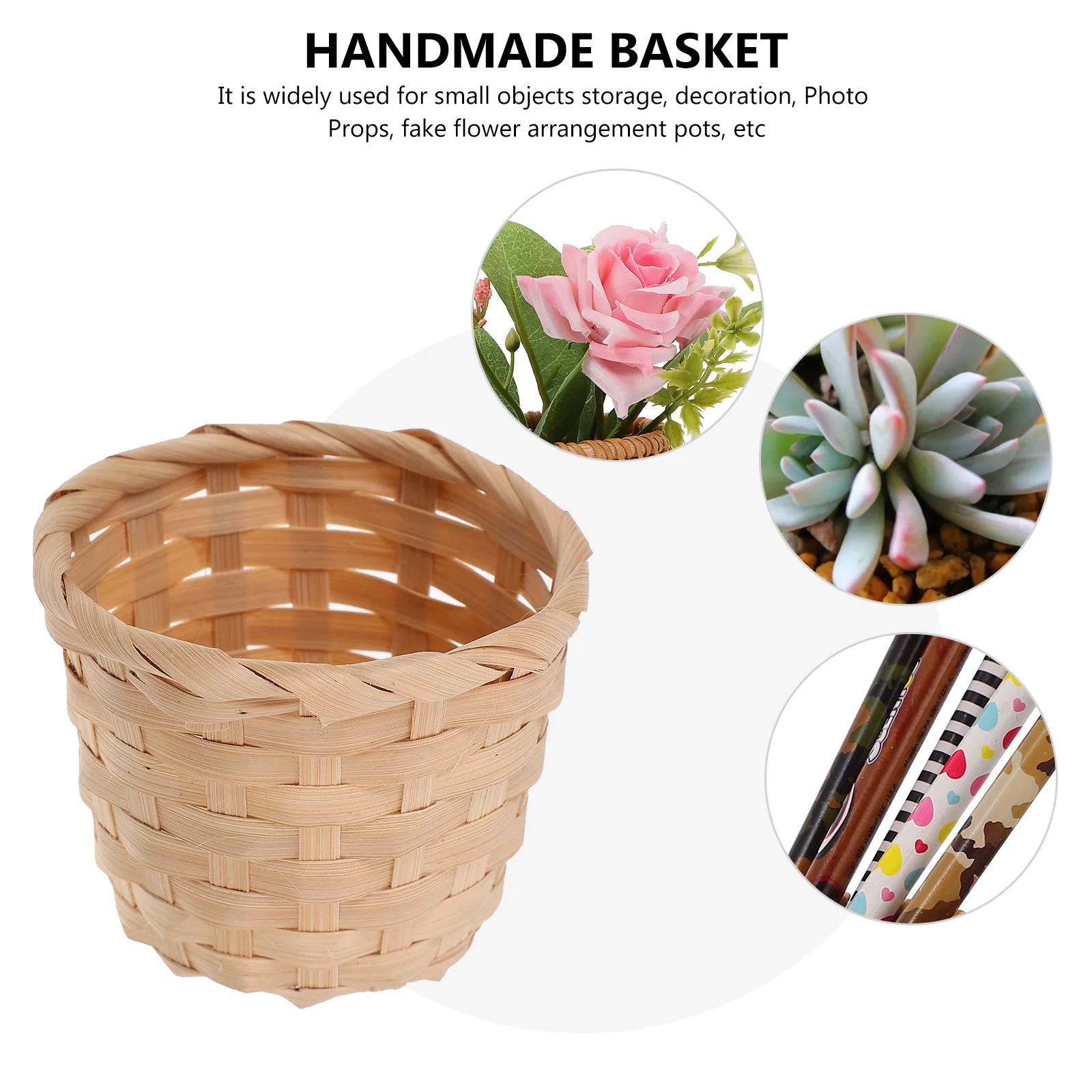 10 Pcs Fruit Basket Mini Bamboo Storage Decorate Artificial Flower Arrangement Woven Centerpieces for Tables Office Trash Can