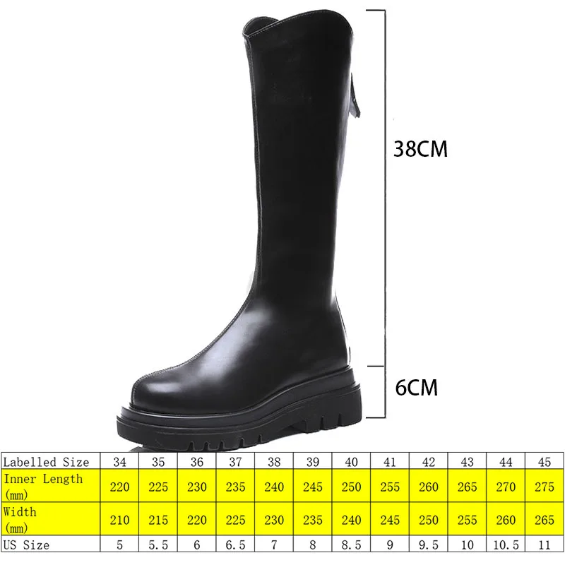 Fujin 6cm Brithish Microfiber Women Knee High Chimney Boots Platform Wedge Zipper Autumn Winter Ladies Fashion Hight Top Shoes