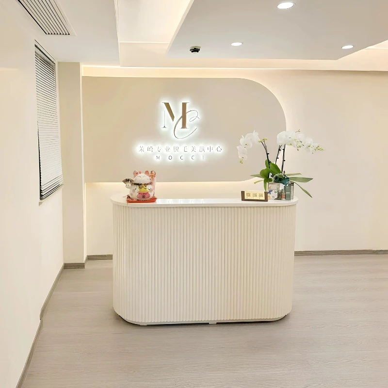 Beige Modern Salon Reception Desks Beauty Aesthetic Luxury Specialty Reception Desk Commercial Office Empfangs Tresen Furniture