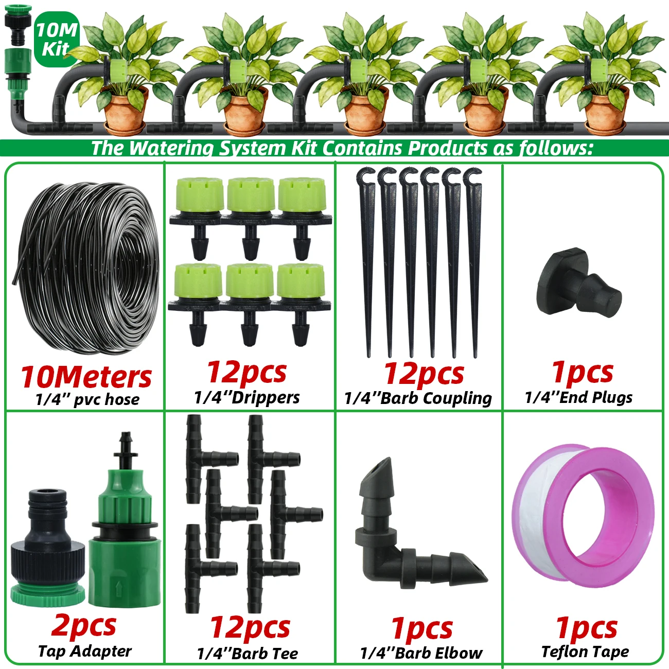 5-30M Tuin 1/4 ''Slang Druppelirrigatie Kit Automatisch Besproeiingssysteem Verstelbare Draagbare Waterbesparende Kasplant bloem