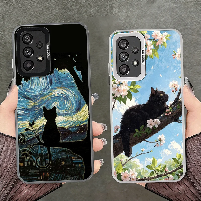 Black Cat Aesthetic Pattern Soft Phone Case for Samsung A17 A16 A15 A14 A13 A57 A56 A55 A54 A53 A37 A36 A35 A34 A33 A26 A25 A24