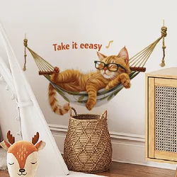 Cute Cat Vinyl Child Wall Stickers For Baby Room Decoration Wall Decor Bedroom Accessories Adhesive Wallpaper Anime Room Decor
