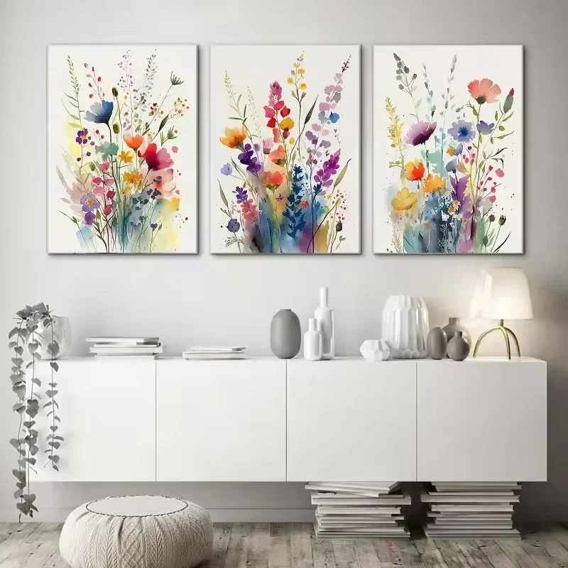 Wildflowers Watercolour Poster Prints Flower Canvas Painting Modern Wall Art Picture Bedroom Living Room Decor Wall Decor