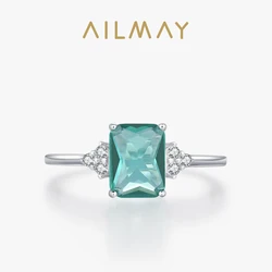 Ailmay 925 Sterling Silver Exquisite Blue Green Zircon Ring Sparkling Luxury Female Party Wedding Engagemen Jewelry Gift