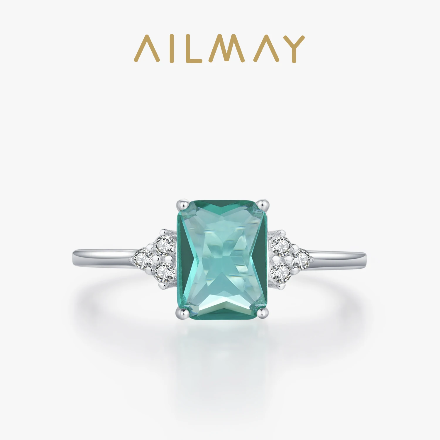 Ailmay 925 Sterling Silver Exquisite Blue Green Zircon Ring Sparkling Luxury Female Party Wedding Engagemen Jewelry Gift