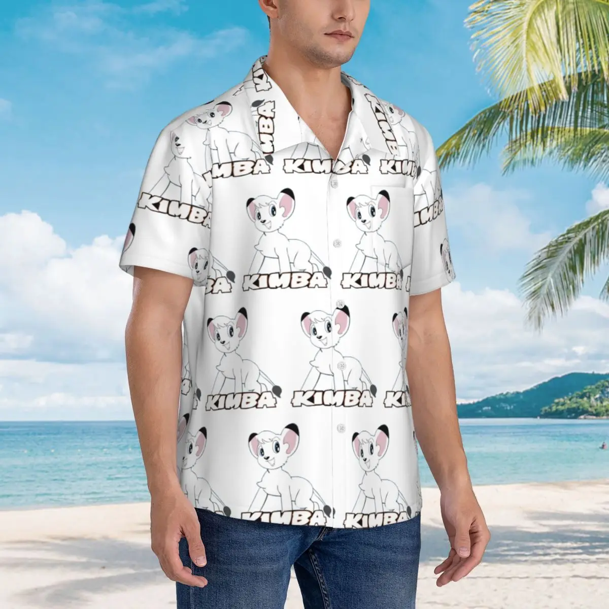 

Kimba White Lion Hawaiian Shirts Funny Men Short Sleeve Shirt for Summer Beach Men's Lapel Tops