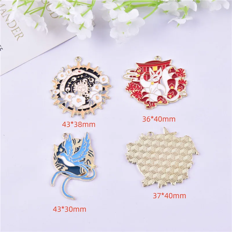 10pcs/pack Big Size Sun Fox Bird  Round  Enamel Metal Charms Pendant Jewelry Making Craft DIY