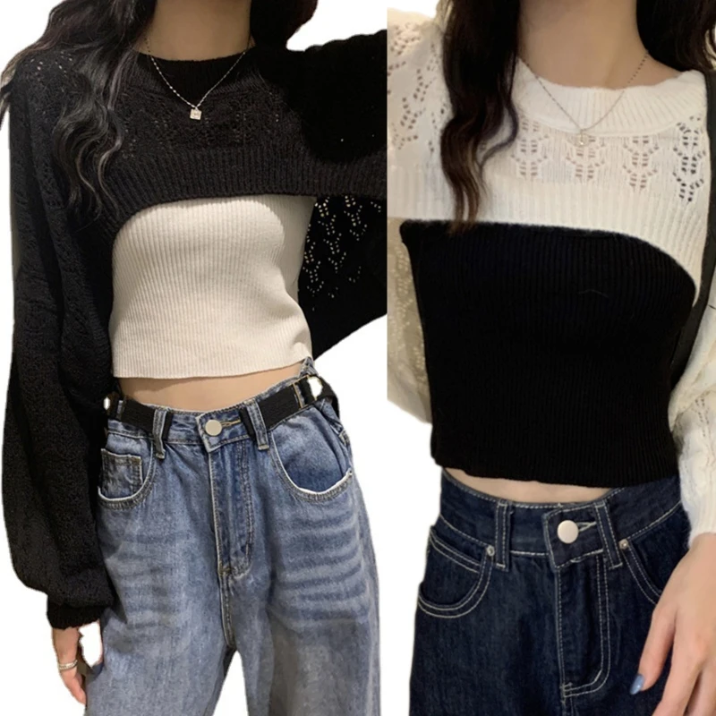 

Women's Hollow out Knit Shrugs Crop Tops Hollow out Cropped Sweater for Daily Dropship