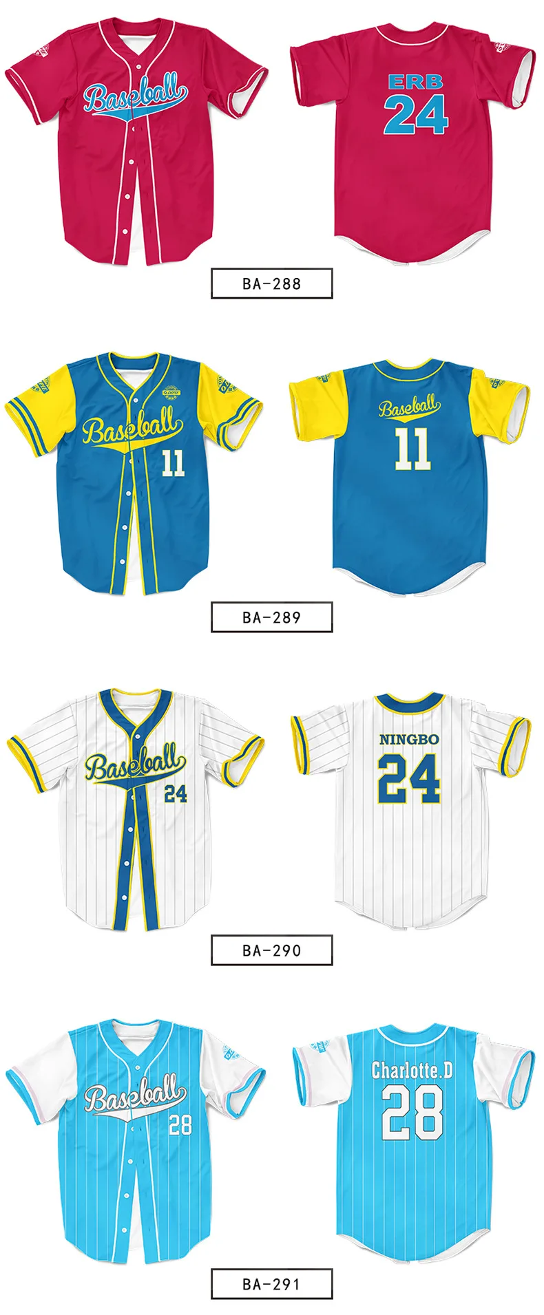 Baseball Suit Softball Suit Training Suit Jersey Customized Quick-drying Breathable Thermal Transfer Embroidery Process Printing