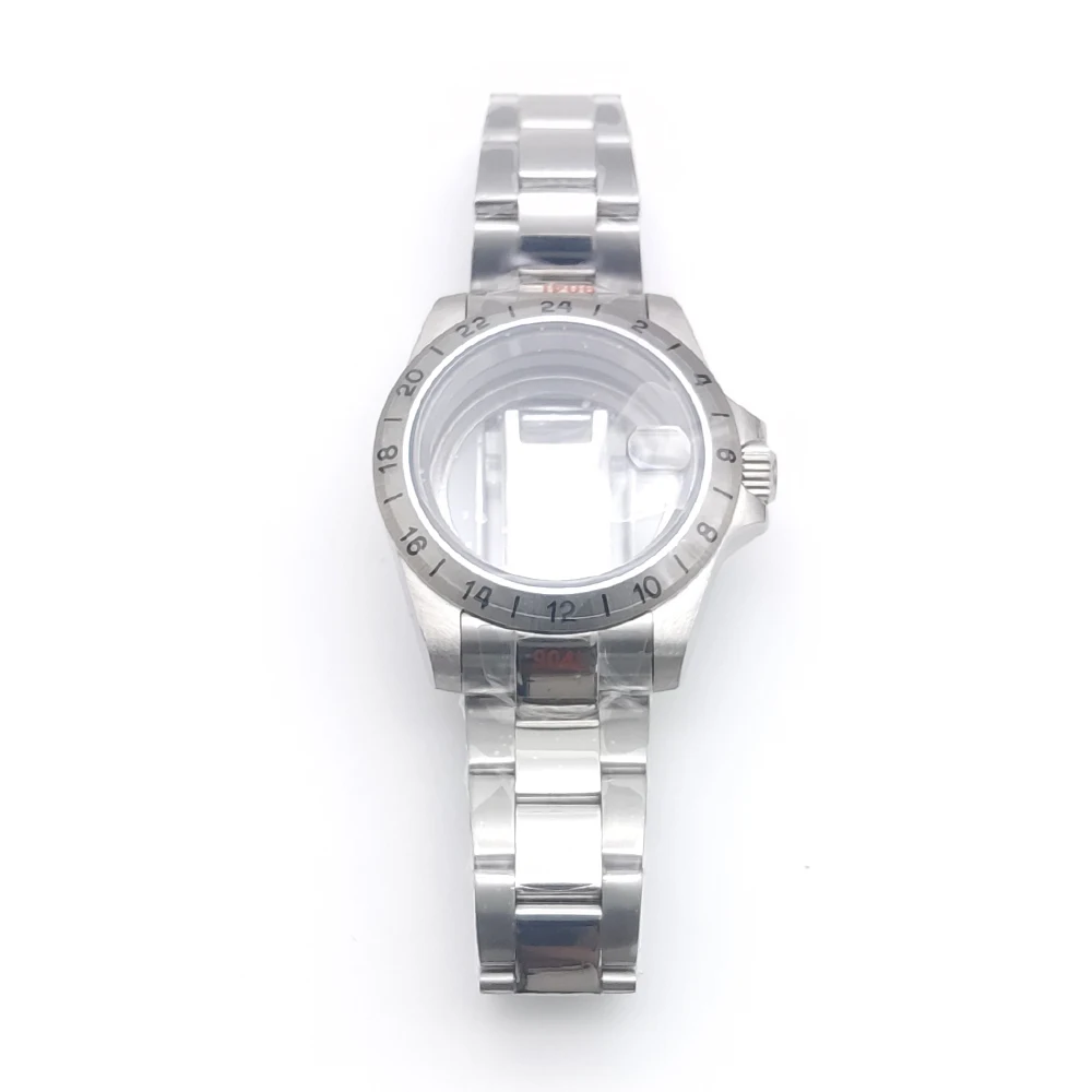 39mm NH35 Cassa 24 ore GMT Lunetta in acciaio Cassa per orologio per NH34 NH35 NH36 NH38 Movimento Vetro zaffiro Explorer Orologi Accessori