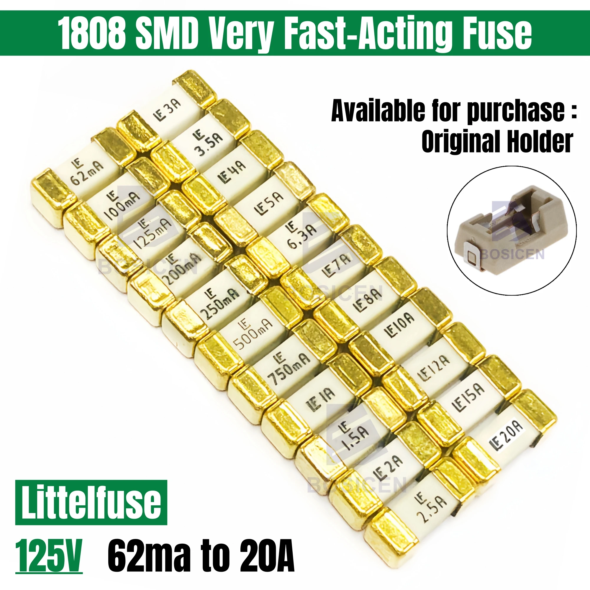 

10PCS Littelfuse 1808 Fast Acting Fuse 125V LF 62mA 80mA 100mA 125mA 160mA 200mA 250mA 315mA 375mA 400mA 500mA 630mA 750mA 800mA