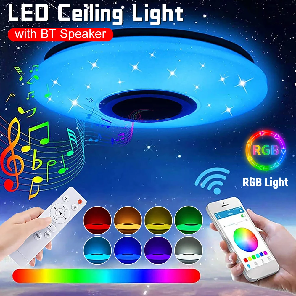 

Светодиодный потолочный светильник RGB с управлением через приложение, Bluetooth-совместимый, для домашнего декора, с регулировкой яркости, умный потолочный светильник для дома и спальни