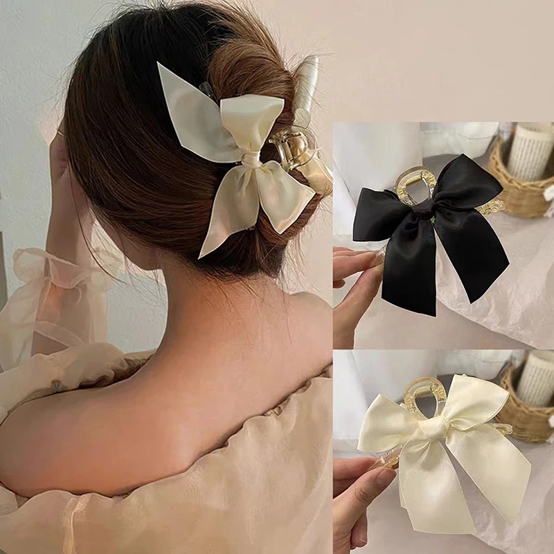 Large Bow Satin Hair Claw Clip Elegant Non-Slip Strong Hold Grip Elegant Double-sided Hair Claw Clip Barrettes Hair Accessories