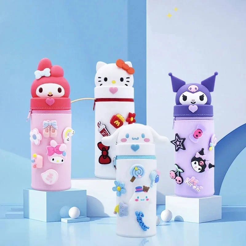 

Telescoping Silicone Pencil Case KT Cat Cute Pen Holder Student Stationery Storage Bag High Capacity DIY Hole