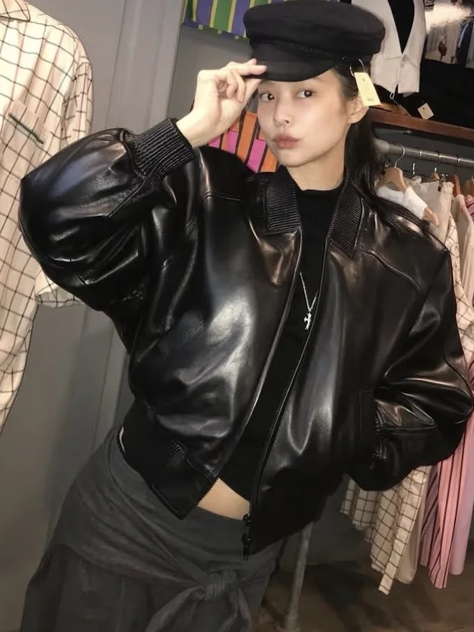 

Женская зимняя куртка-косуха Jennie Retro из черной искусственной кожи с молнией, прямого кроя, теплая