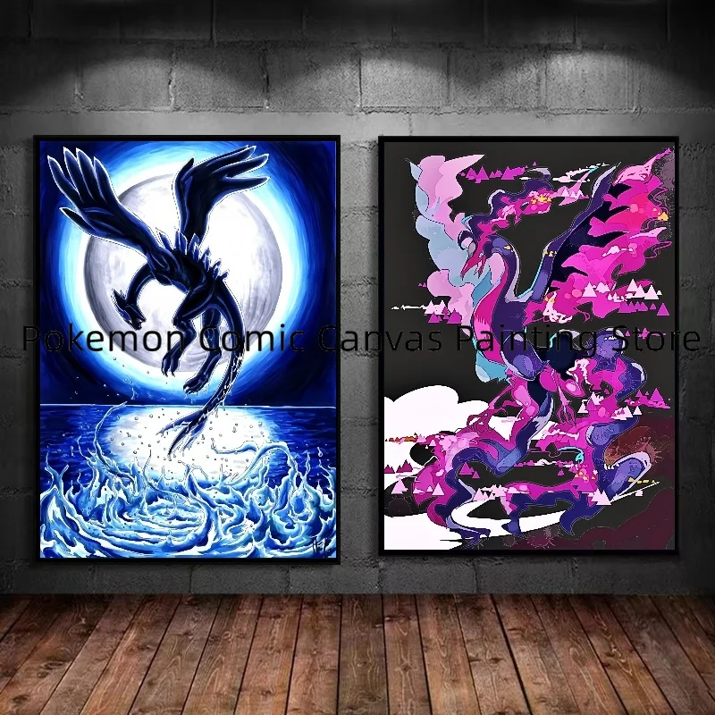 Pokemon Classic Cartoon Anime Lugia Ho-Oh Poster Action Figures Canvas Painting Wall Decoration HD Poster Kids Room Art Decorate