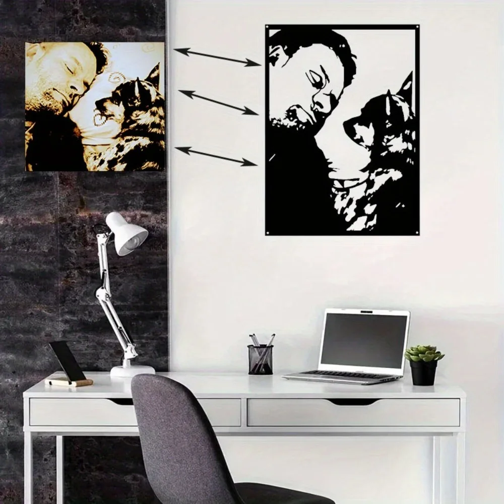 1pc Framed Custom Metal Portrait, Personalized Photo Line Art Wall Decor, Unique Keepsake Gift Stylish Home Interior Ornament