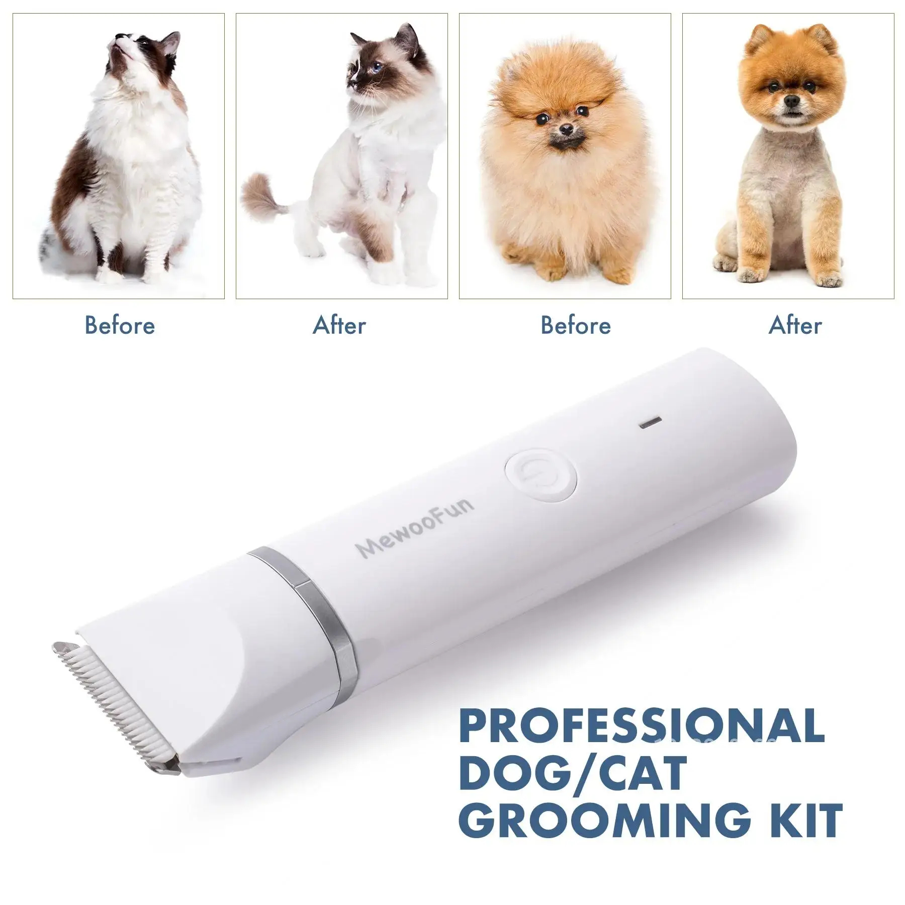 Mewoofun 4 in 1 Pet Electric Hair Trimmer with 4 Blades Grooming Clipper Nail Grinder Professional Recharge Haircut For Dogs Cat