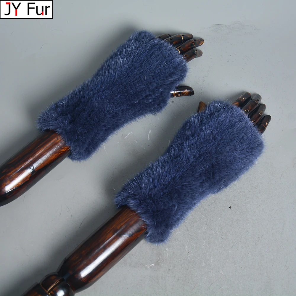 New Fashion Women Winter Mink Fur Gloves Real Fur Mitten Lady 20CM Fashion elasticity Genuine Glove Knitted Mink Fur Fingerless