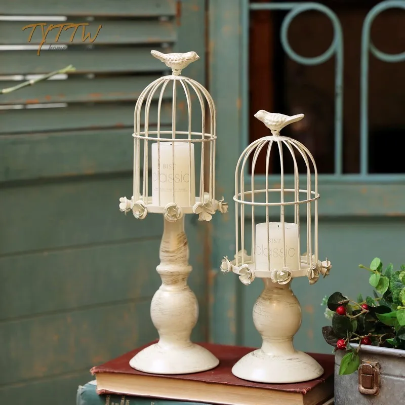 American Birdcage Decoration Rose Flower Retro Restaurant Creative Candlestick Desktop Wrought Iron Home Decoration Friends Gift
