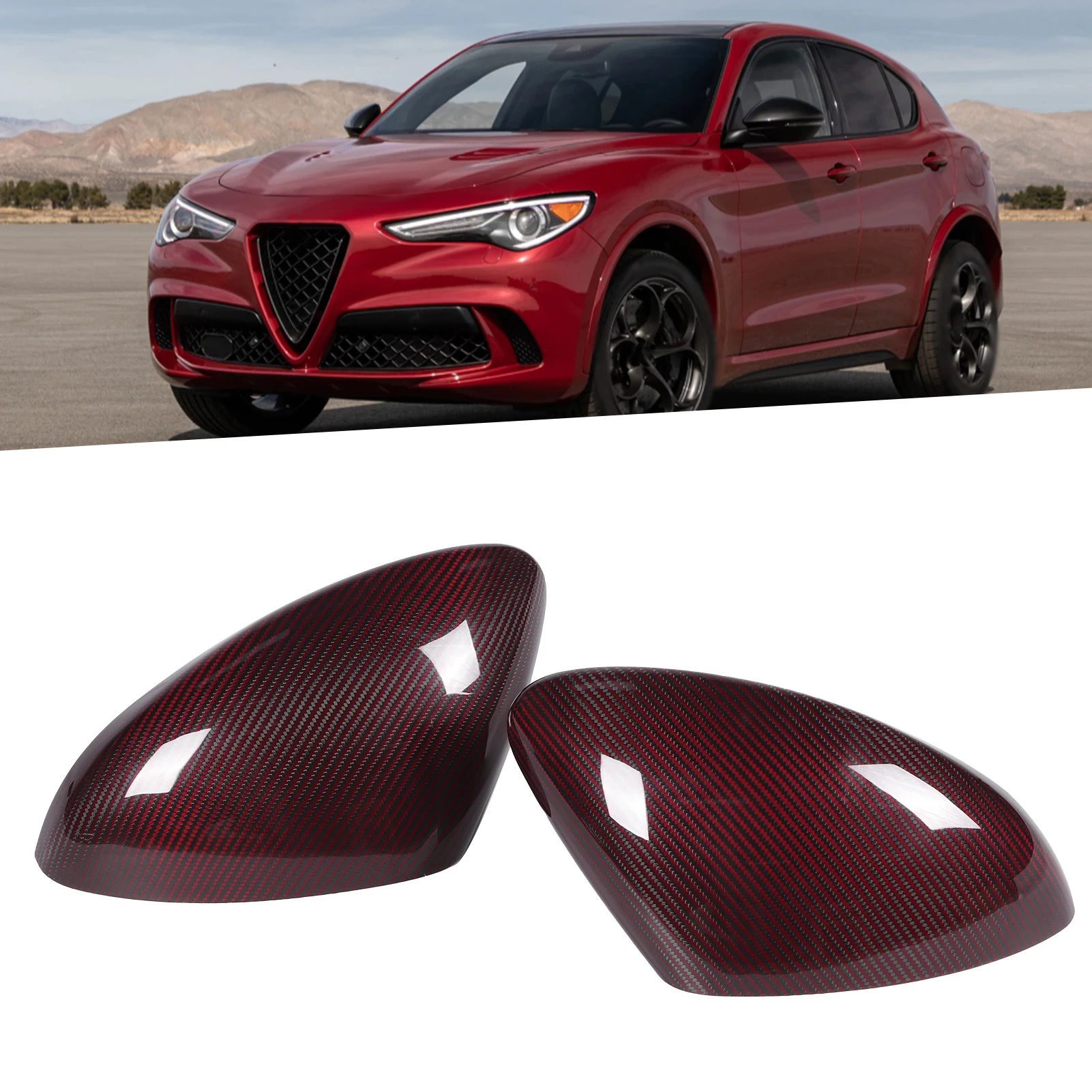 

For Alfa Romeo Stelvio 2015 2016 2017 2018 2019 2020 Pair Left+Right Exterior Carbon Fiber HousingRearview Mirror Cover Cap