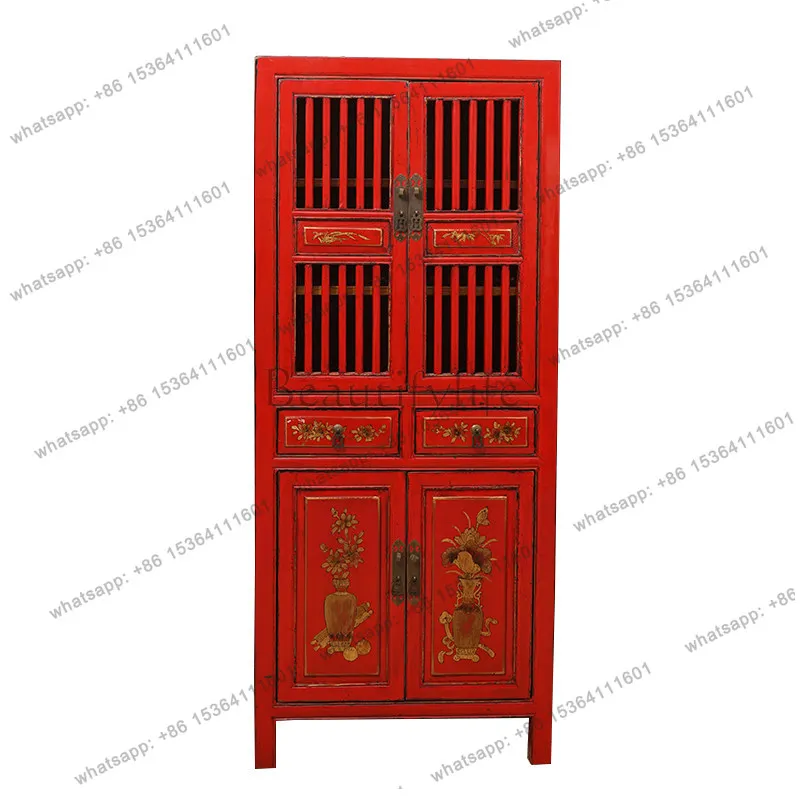 PG Chinese solid wood painted wardrobe antique old practical bedroom practical overall floor cabinet furniture can be customized