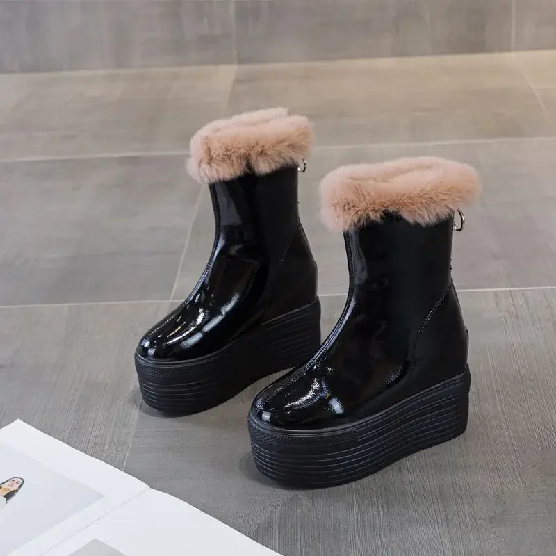Fujin 10cm 12cm Microfiber Leather Knee High Boots Woman Spring Modern Platform Wedges Winter Autumn Shoes Plush Autumn Fashion