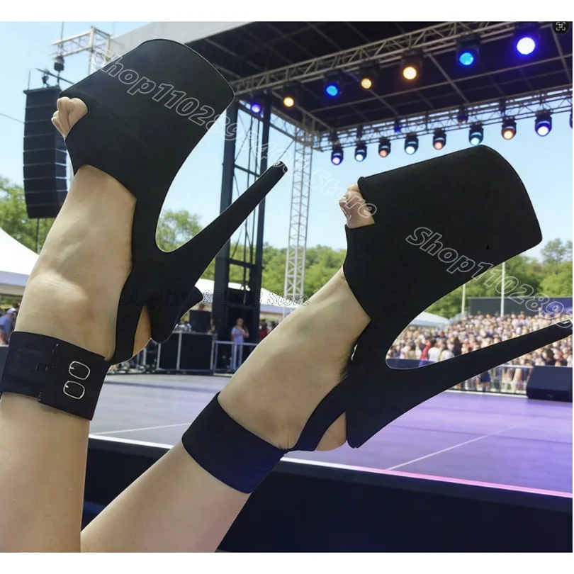 Black Open Toe Buckle Performance Sandals Solid High Platform British Style for Women Summer Dancing Sandals Zapatos Para Mujere