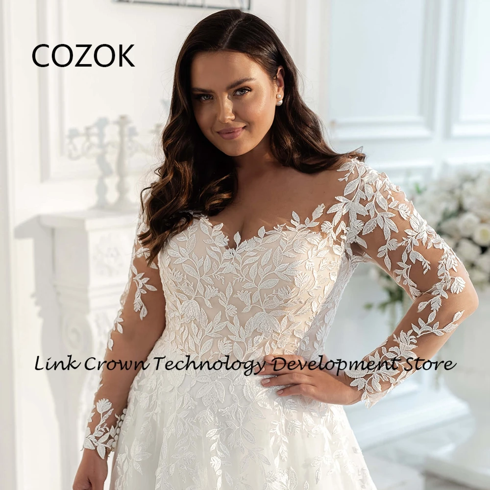 COZOK Strapless Plus Size Wedding Dresses for Women 2024 Summer A Line Bridal Gowns with Lace New Soft Tulle Vestidos De Novia