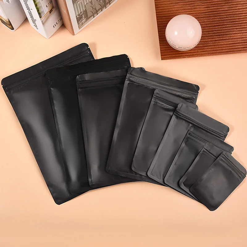 1000Pcs Resealable Coffee Herb Powder Zipper Pack Bag Smell Proof Flat Pouch Matte Black Small Aluminum Foil Zip Lock Mylar Bags