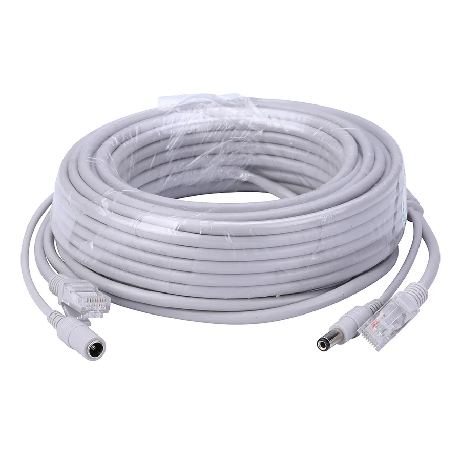 5M/10M/20M/30M Optional 2.1mm/5.5mm Jack RJ45 + DC Power Extension Ethernet CCTV Cable for IP Cameras NVR System