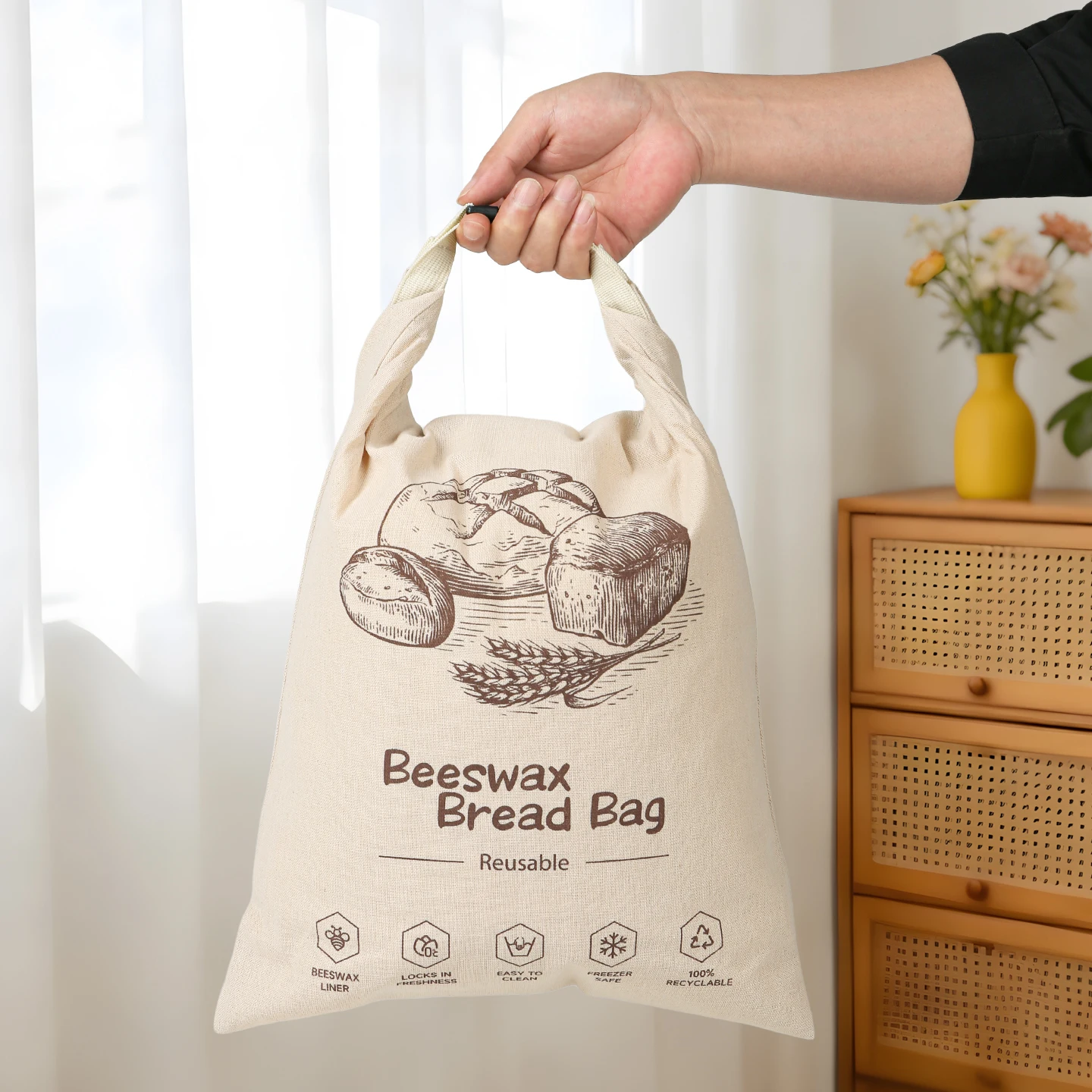 Reusable Eco-Friendly Bread Bags - Beeswax Bags with Organic Snap Fasteners and Zippers for Bread Preservation