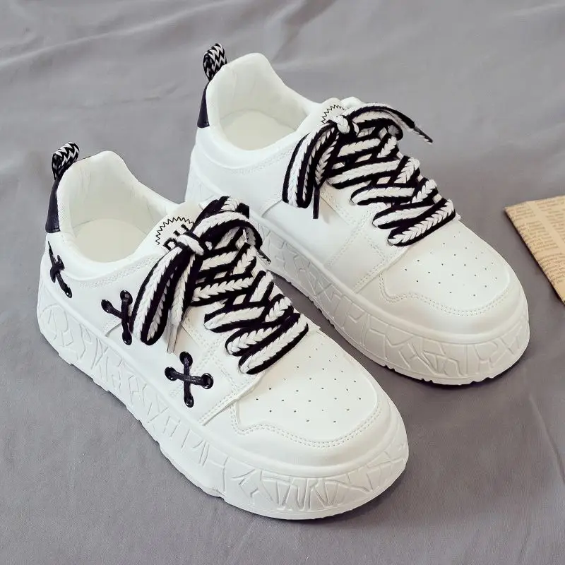Women's White Sneakers Premium Genuine Leather Upper Non-Slip Rubber Sole Lightweight Chunky Heels for Everyday Casual Wear​