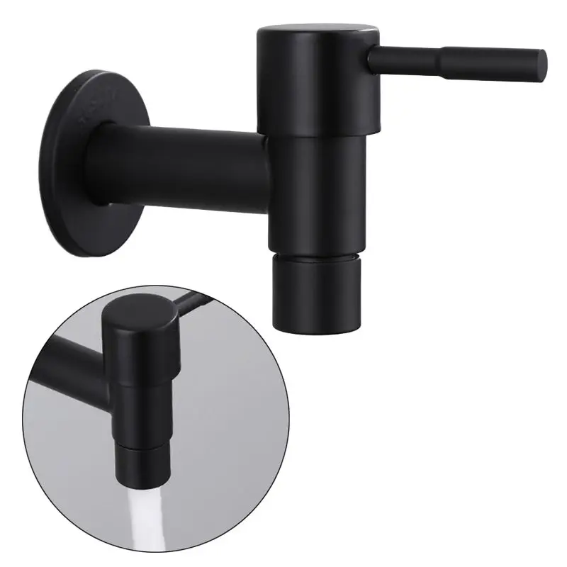 Black Stainless Steel Outdoor Garden Wall Mounted Bathroom Washing Machine Faucet Water Tap Bath Toilet Mop Pool Water Taps