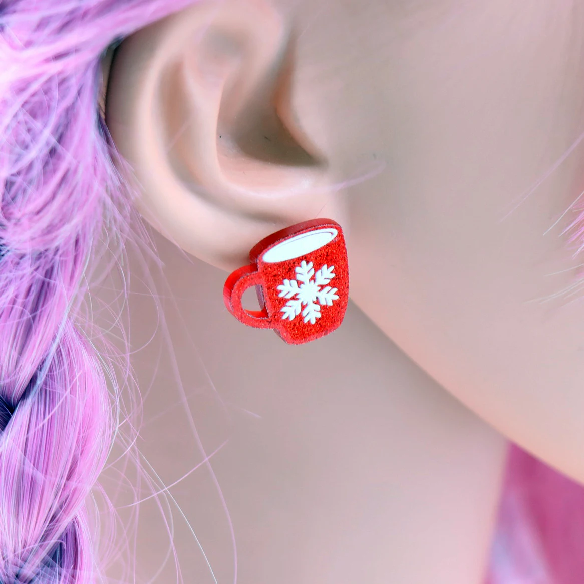 Boucles d'oreilles de noël à paillettes rouges, 1 paire, mignonnes, bonnet, gants, flocons de neige, découpées au Laser, en acrylique