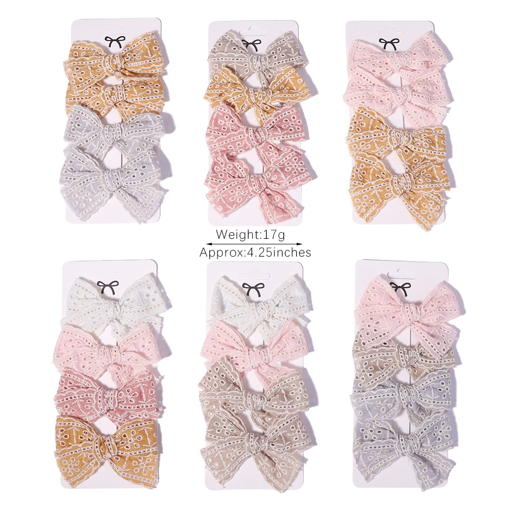 4Pcs/Set Cotton Solid Color Bows Hair Clip For Kids Girls Hollow Lace Bowknot Barrettes Hair Pins Baby Headwear Hair Accessories