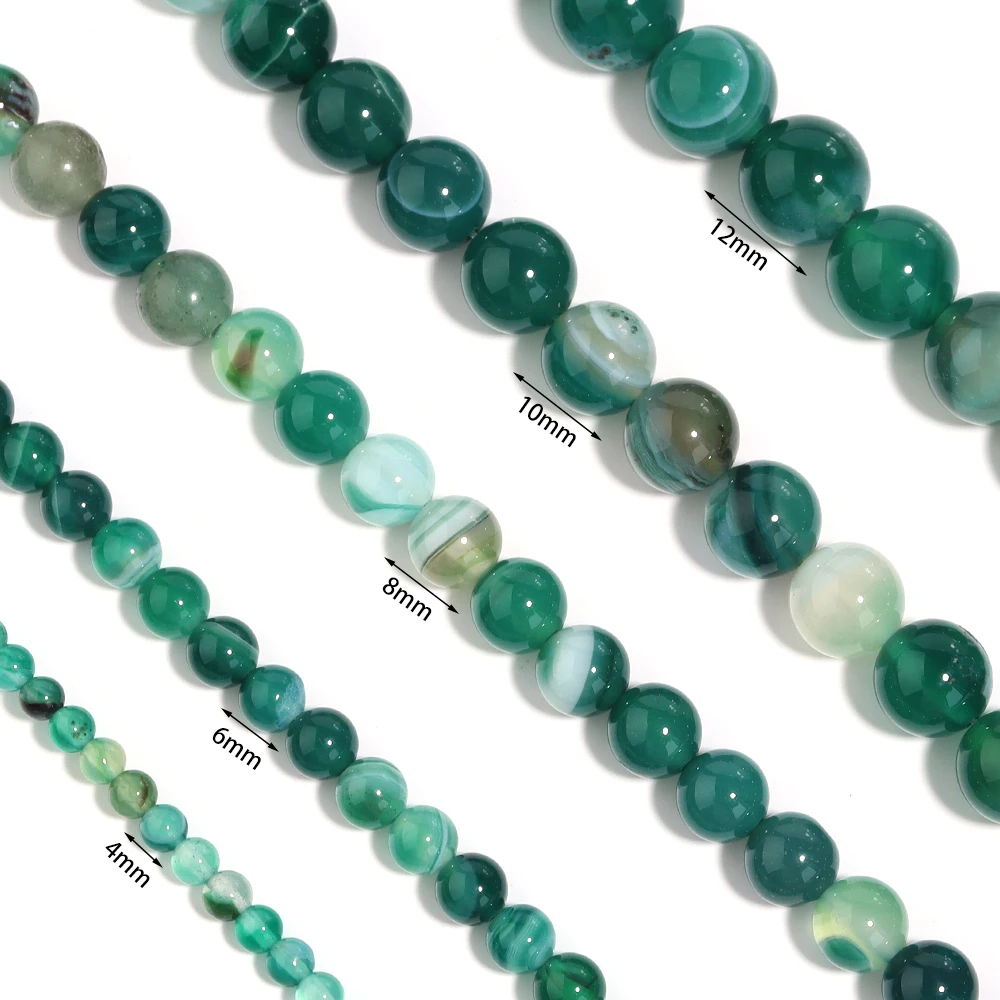 Green Striped Agates Stone Beads 4/6/8/10/12mm Round Loose Natural Gemstone Bead for DIY Charm Bracelets Necklace Jewelry Making