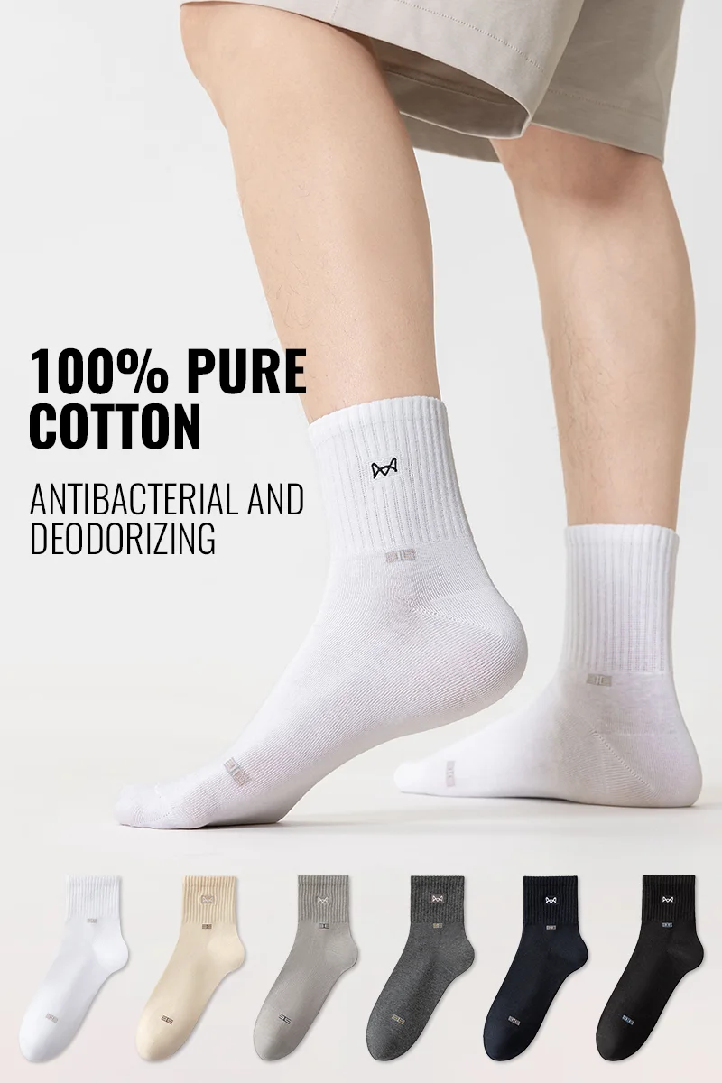 MiiOW Calzini in puro cotone 100% da uomo Business Dress Calzino lungo Nero Bianco Antibatterico Antiodore Calzini sportivi traspiranti