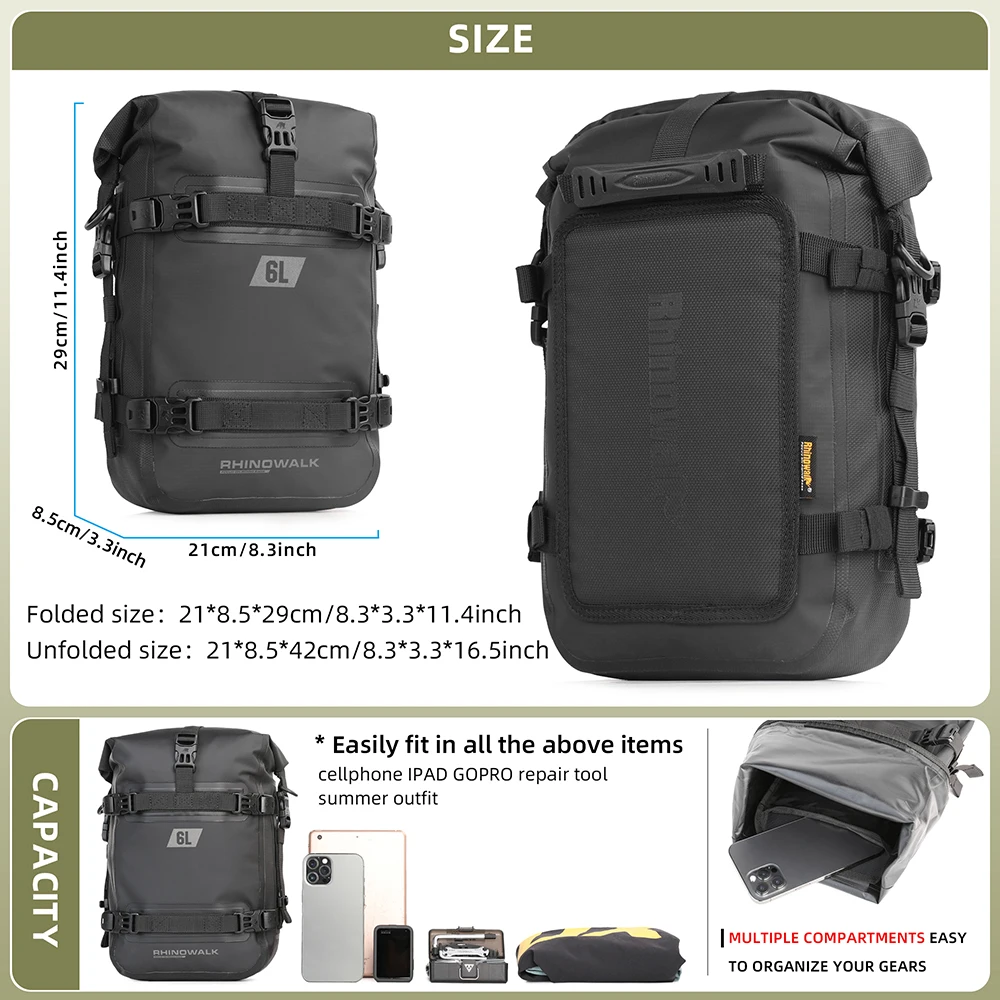 Rhinowalk Motorrad Crash Bar Trockenen Tasche 100% Wasserdichte Motor Stoßstange Tasche 6L Große Kapazität Außen Pannier Tank Seite Tasche Werkzeug pack