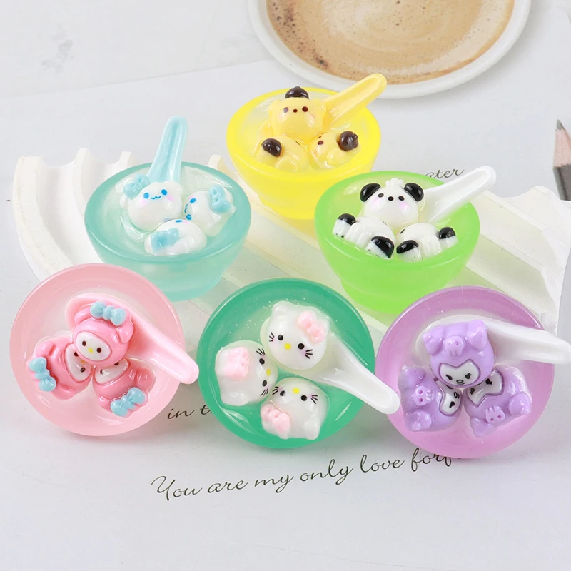 1PC Luminous Cartoon Mini Resin 3D Kawaii Animals Figures Miniature Accessories Flatback Anime Sanrio Figure Sweet Dumpling