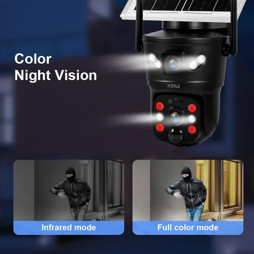 Imagen 2 del producto KERUI-cámara Solar impermeable para exteriores, 6MP, 4G, SIM, WIFI, lente Dual, Panel Solar, seguridad del hogar, vídeo CCTV, vigilancia V380pro
