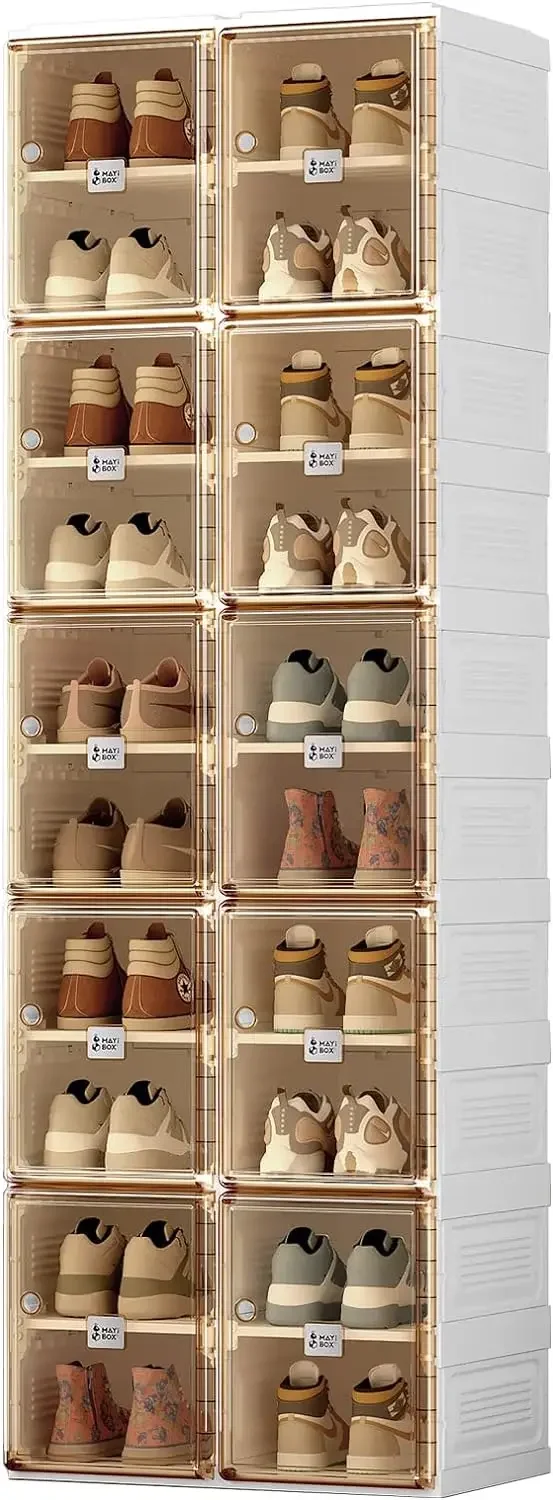 

Shoe Storage Box, Portable Folding Wardrobe Shoe Rack with Magnetic Transparent Door, One Piece Sturdy and Easy to Assemble