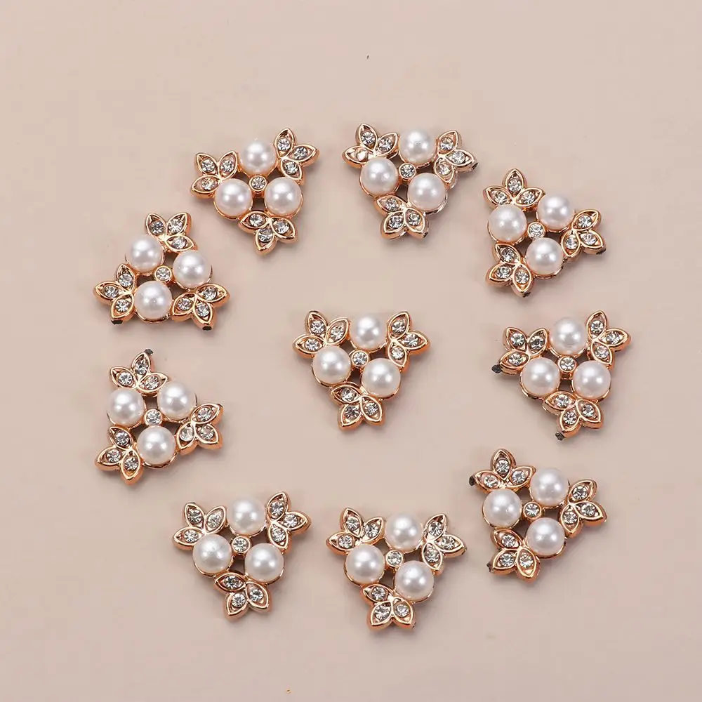 10PCS Apparel Sewing Flower-shaped Hat Accessories Rhinestone Buttons Pearl Hairpins Headwear Accessories Pearl Button